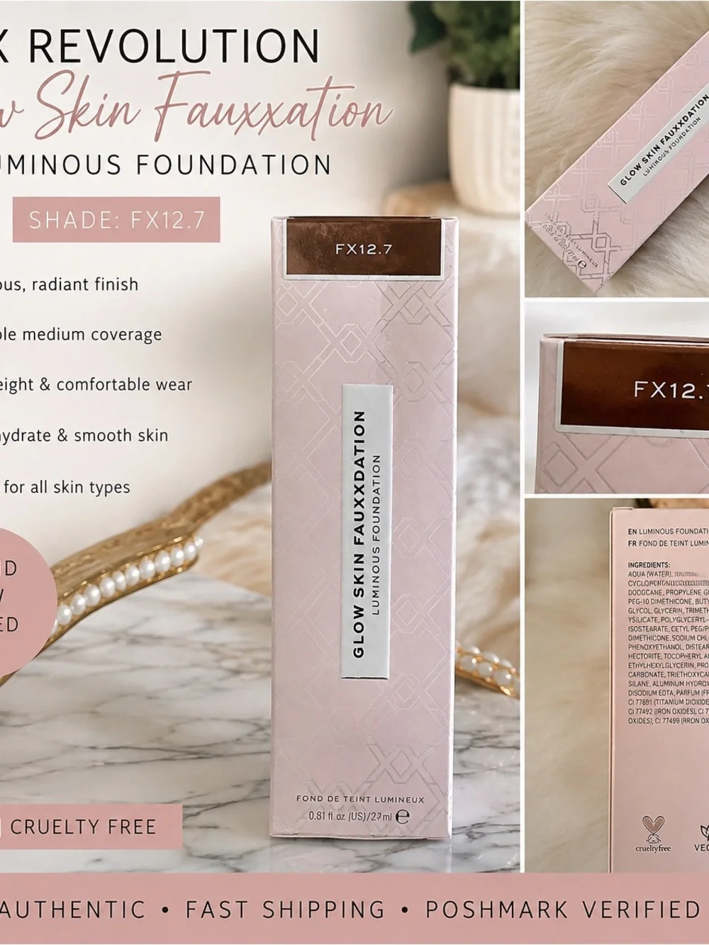 Makeup Revolution Glow Skin Fauxxation Luminous Foundation FX12.7 - Cream Brown